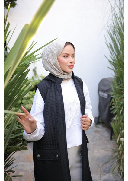 Kapşonlu Fermuarlı Cepli Kolsuz Önden Cepli Kapitone Uzun Yelek - (38-46) - 71309 - Siyah fırsatları