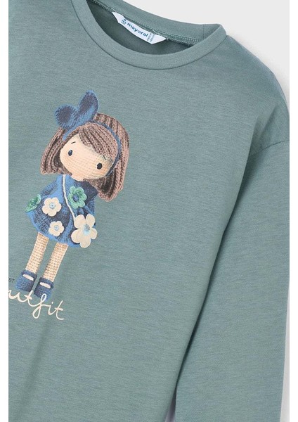 Kız Çocuk Grafik Baskılı Uzun Kollu T-Shirt - Adaçayı Yeşili modelleri