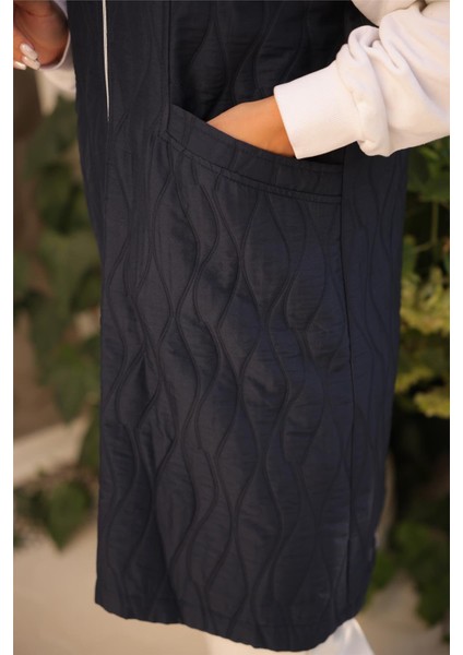 Kapşonlu Fermuarlı Cepli Kolsuz Cepli Kapitone Yelek - (38-46) - 71307 - Lacivert indirimleri