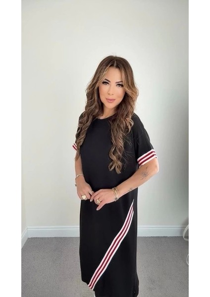 Kadın Kol ve Etek Şerit Detaylı Midi Boy Elbise fiyatları