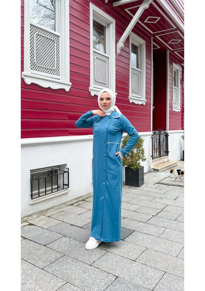 Yakalı Cepli Yandan Düğmeli Pamuklu Uzun Ferace - (38-46) - 71176 - Petrol fırsatları