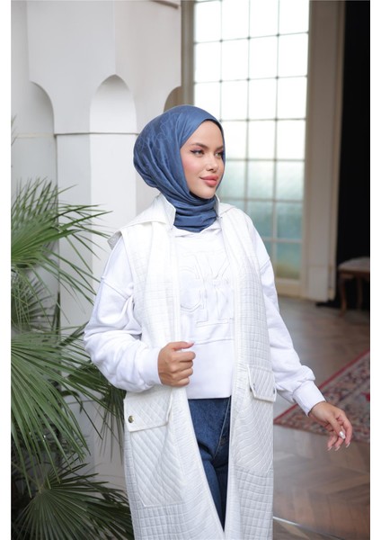 Kapşonlu Fermuarlı Cepli Kolsuz Önden Cepli Kapitone Uzun Yelek - (38-46) - 71309 - Krem fiyatları