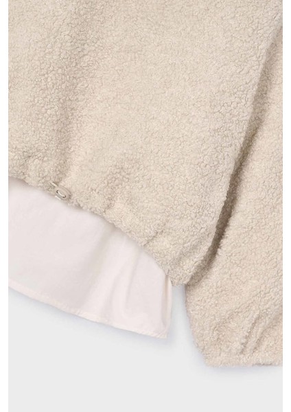 Kız Çocuk Etek Ucu Gömlek Görünümlü Pelüş Sweatshirt - Bej modelleri