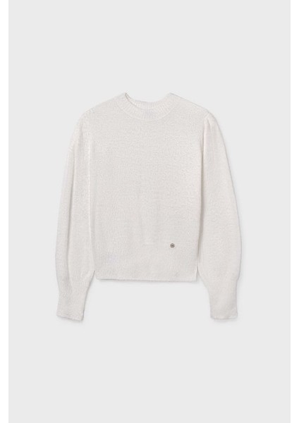 Kız Çocuk Balon Kol Yumuşak Dokulu Triko Kazak - Ekru