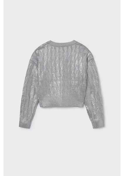 Kız Çocuk Simli Saç Örgüsü Desenli Triko Kazak - Gümüş fiyatları