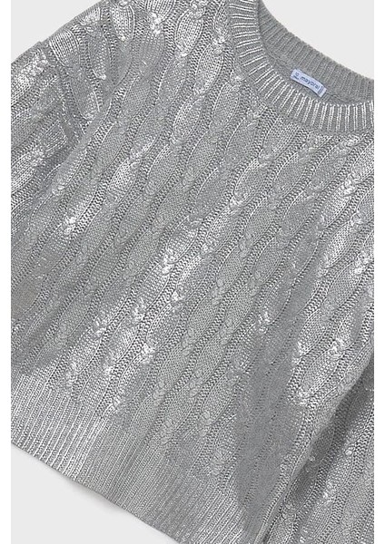 Kız Çocuk Simli Saç Örgüsü Desenli Triko Kazak - Gümüş modelleri