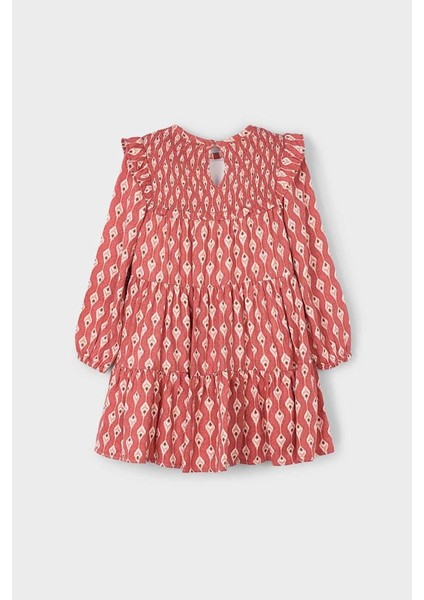 Kız Çocuk Göğsü Gipeli Fırfırlı Elbise - Kiremit fiyatları