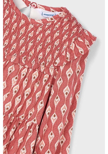 Kız Çocuk Göğsü Gipeli Fırfırlı Elbise - Kiremit modelleri