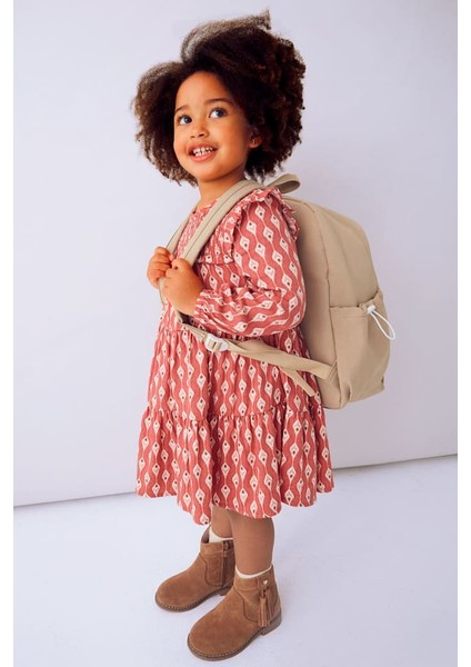 Kız Çocuk Göğsü Gipeli Fırfırlı Elbise - Kiremit indirimleri