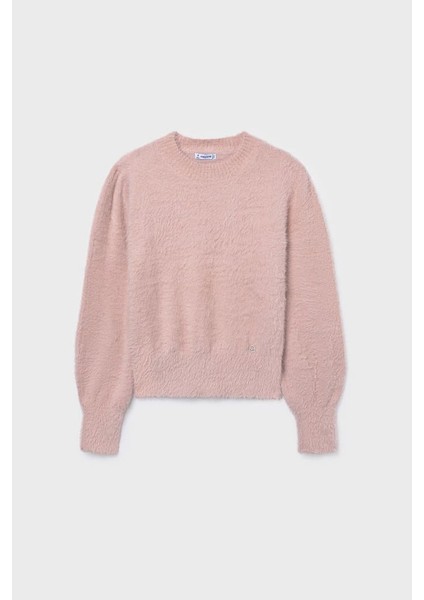 Kız Çocuk Balon Kol Yumuşak Dokulu Triko Kazak - Pudra Pembe