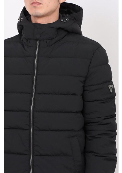 Erkek Kapüşonlu Fermuarlı Şişme Mont - Siyah fiyatları