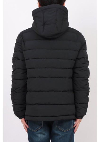 Erkek Kapüşonlu Fermuarlı Şişme Mont - Siyah indirimleri