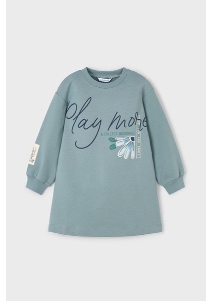 Kız Çocuk Grafik Baskılı Sweatshirt Elbise - Yeşil
