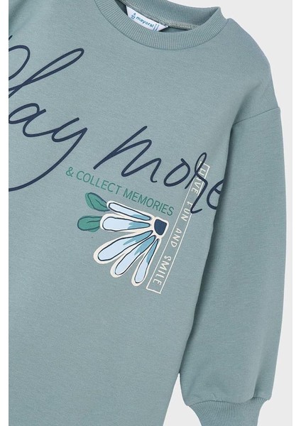 Kız Çocuk Grafik Baskılı Sweatshirt Elbise - Yeşil modelleri