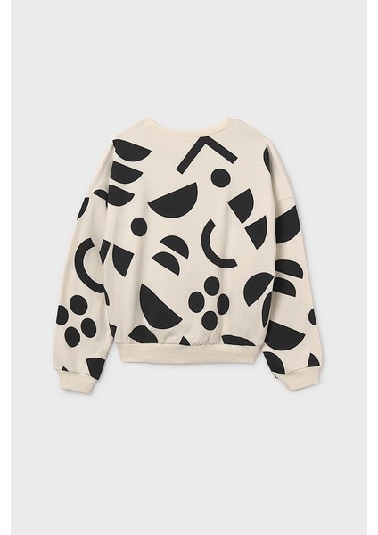 Kız Çocuk Soyut Desenli Sweatshirt - Krem/siyah fiyatları