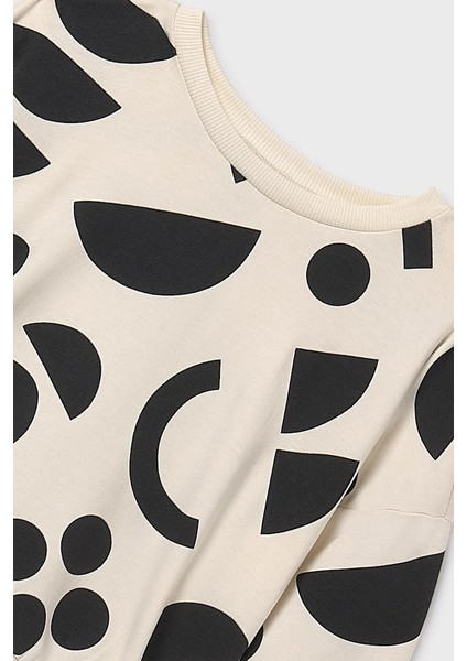 Kız Çocuk Soyut Desenli Sweatshirt - Krem/siyah modelleri