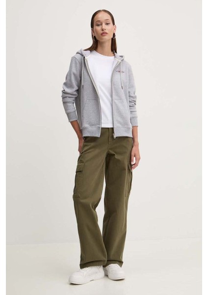 Kadın Gj Fermuarlı Kapüşonlu Sweatshirt - Gri Melanj modelleri