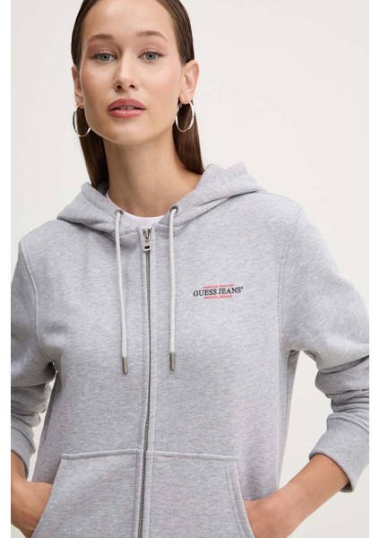 Kadın Gj Fermuarlı Kapüşonlu Sweatshirt - Gri Melanj fırsatları