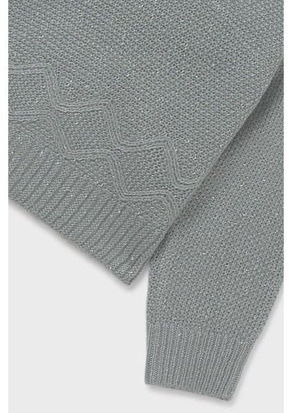 Kız Çocuk Simli Desenli Triko Kazak - Su Yeşili modelleri