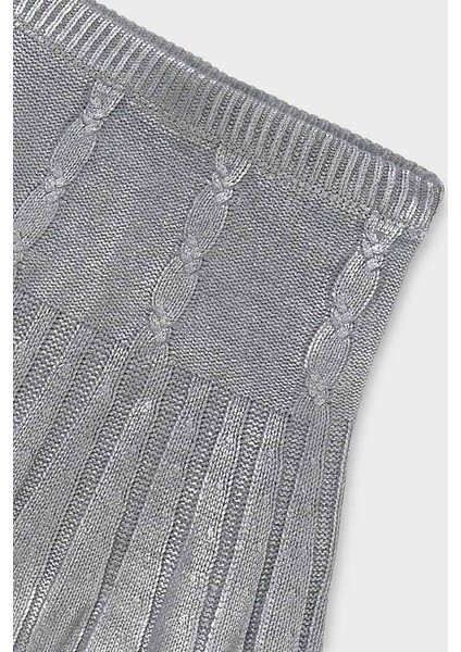 Kız Çocuk Simli Saç Örgüsü Desenli Pileli Triko Etek - Gümüş modelleri