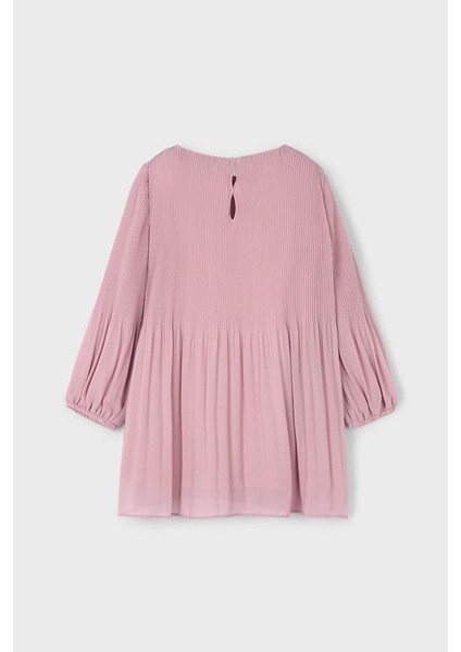 Kız Çocuk Balon Kol Pliseli Şifon Elbise - Pudra Pembe fiyatları