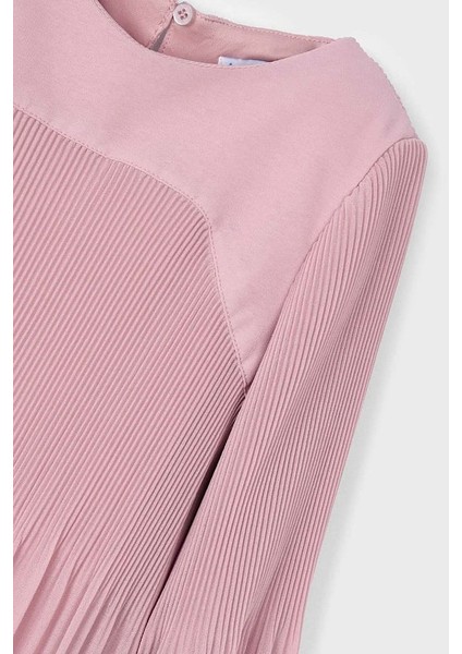 Kız Çocuk Balon Kol Pliseli Şifon Elbise - Pudra Pembe modelleri