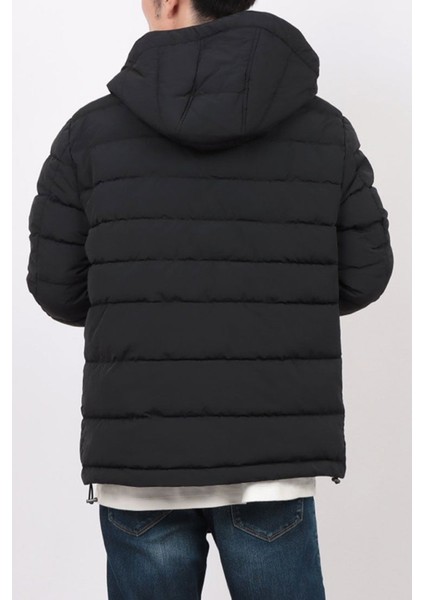 Erkek Kapüşonlu Fermuarlı Şişme Mont - Siyah fırsatları