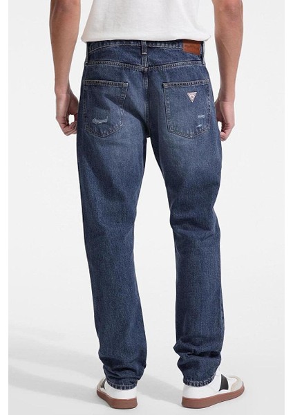 Erkek Gj Düz Kesim Eskitme Görünümlü Jean Pantolon - Mavi fiyatları