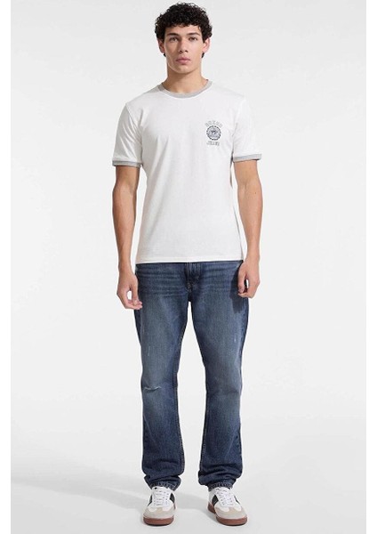 Erkek Gj Düz Kesim Eskitme Görünümlü Jean Pantolon - Mavi modelleri