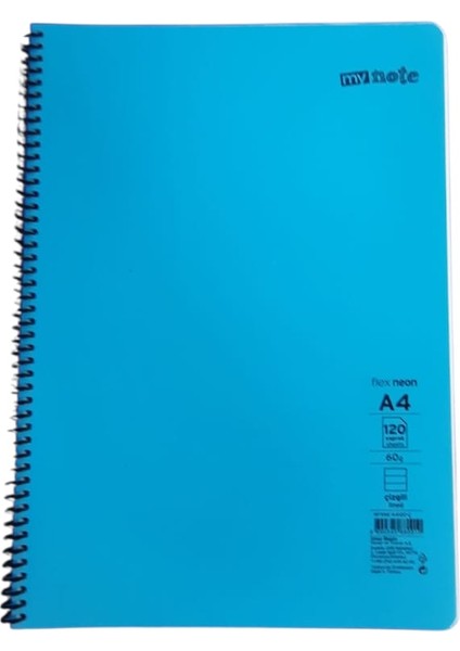 Flex A4 120 Yaprak Çizgili Spiralli Plastik Neon Kapak Defte