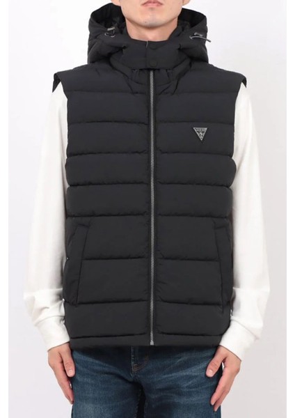 Erkek Kapüşonlu Fermuarlı Şişme Yelek - Siyah fiyatları