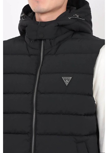 Erkek Kapüşonlu Fermuarlı Şişme Yelek - Siyah modelleri