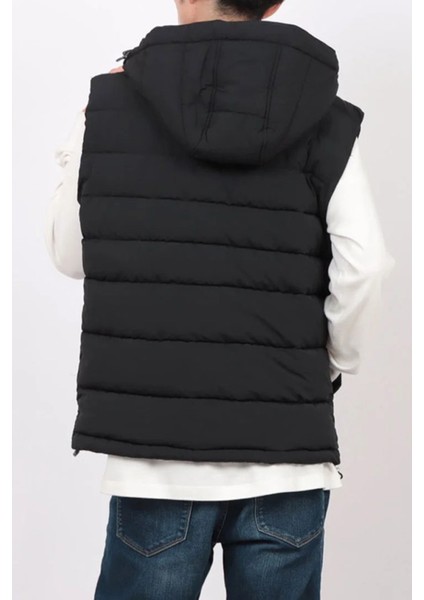 Erkek Kapüşonlu Fermuarlı Şişme Yelek - Siyah indirimleri