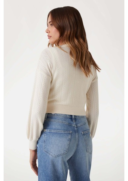 Kadın V Yaka Ince Triko Hırka - Ekru fiyatları