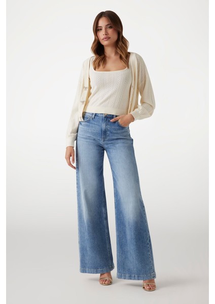 Kadın V Yaka Ince Triko Hırka - Ekru fırsatları