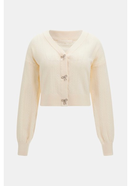 Kadın V Yaka Ince Triko Hırka - Ekru indirimleri