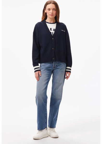 Kadın V Yaka Düğmeli Pamuklu Triko Hırka - Lacivert fiyatları