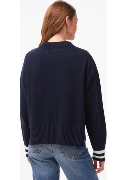 Kadın V Yaka Düğmeli Pamuklu Triko Hırka - Lacivert fırsatları