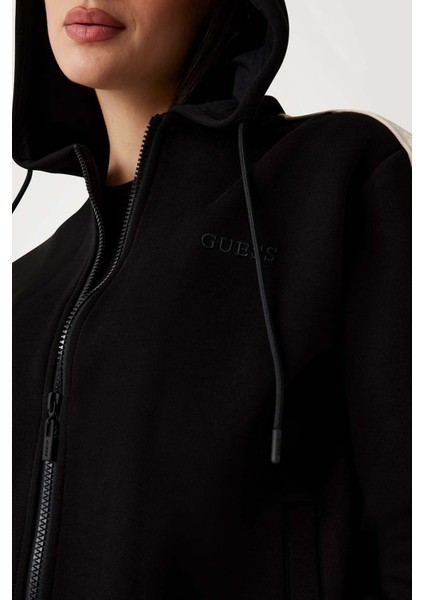 Kadın Fermuarlı Kapüşonlu Logolu Sweatshirt - Siyah modelleri