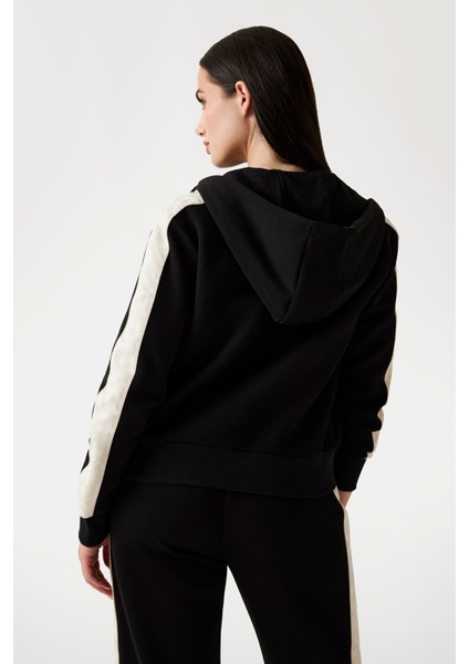 Kadın Fermuarlı Kapüşonlu Logolu Sweatshirt - Siyah fırsatları