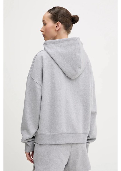 Kadın Kapüşonlu Nakış Logolu Oversize Sweatshirt - Gri modelleri