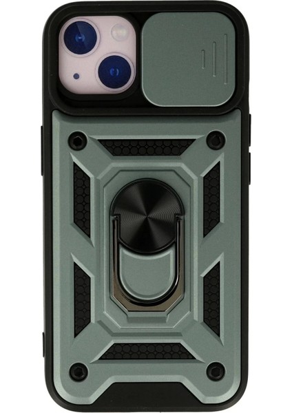 Newface iPhone 13 Kılıf Pars Lens Yüzüklü Silikon - Yeşil