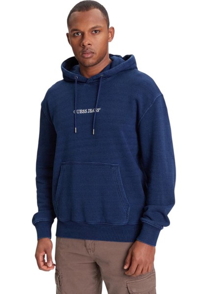 Erkek Gj Eskitme Görünümlü Kapüşonlu Sweatshirt - Lacivert