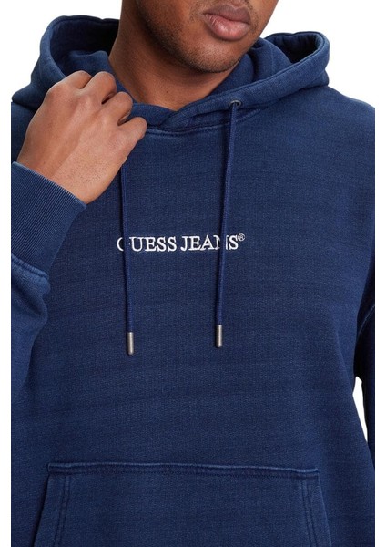 Erkek Gj Eskitme Görünümlü Kapüşonlu Sweatshirt - Lacivert fırsatları