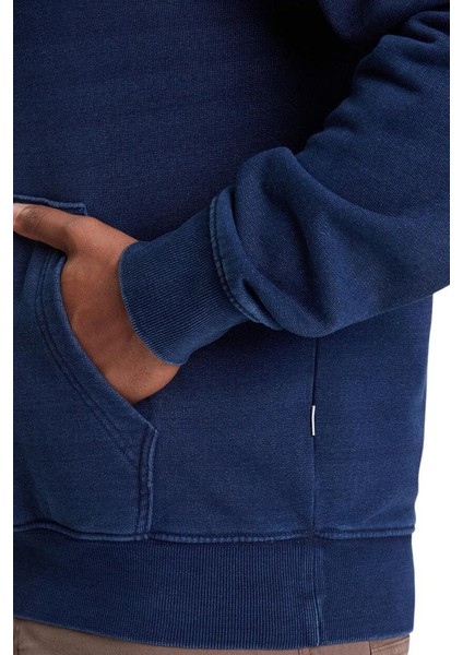 Erkek Gj Eskitme Görünümlü Kapüşonlu Sweatshirt - Lacivert indirimleri