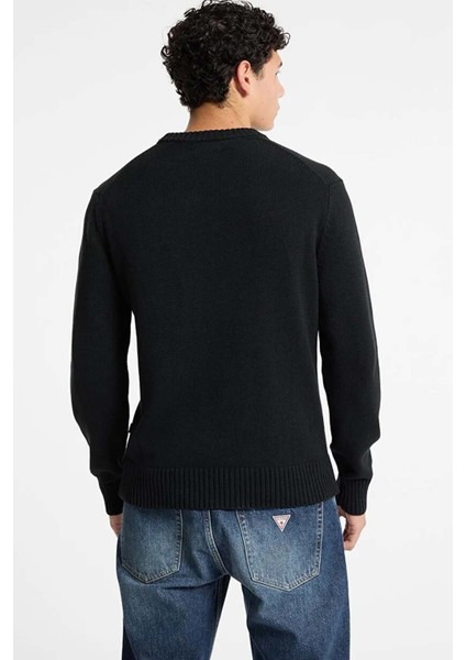 Erkek Bisiklet Yaka Logolu Pamuklu Triko - Siyah fiyatları