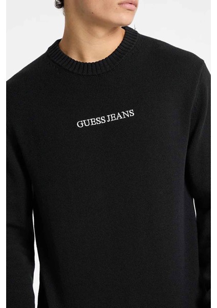 Erkek Bisiklet Yaka Logolu Pamuklu Triko - Siyah fırsatları