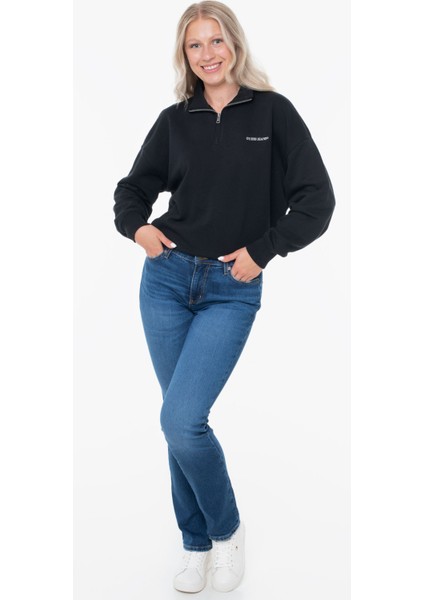 Kadın Fermuarlı Yarım Balıkçı Sweatshirt - Siyah fiyatları