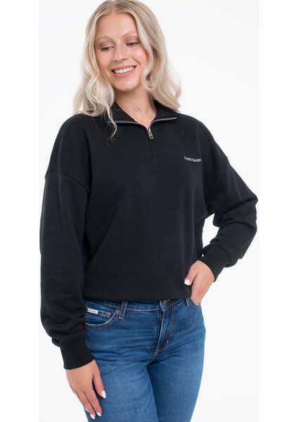 Kadın Fermuarlı Yarım Balıkçı Sweatshirt - Siyah modelleri