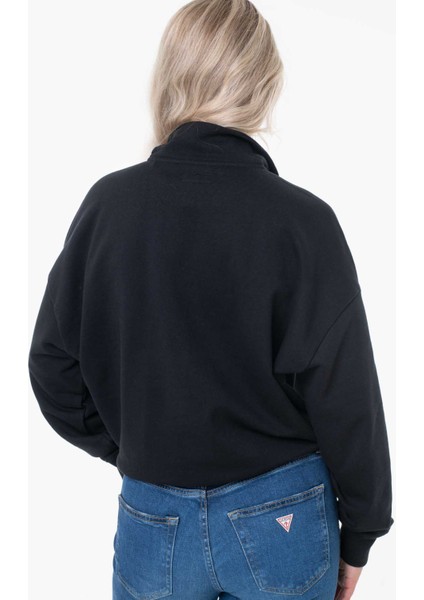 Kadın Fermuarlı Yarım Balıkçı Sweatshirt - Siyah fırsatları